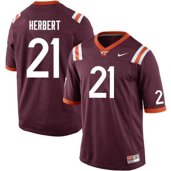 Men #21 Khalil Herbert Virginia Tech Hokies College Football Jersey Sale-Maroon